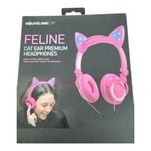 Sound Logic XT‎ Pink Cat Ear Premium Headphones with Light-Up Ears
